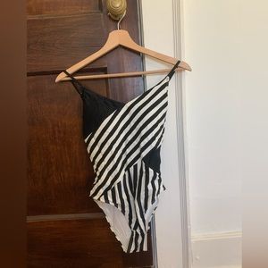 Summersalt Marina one-piece swimsuit, black and white stripe, size 4, like new